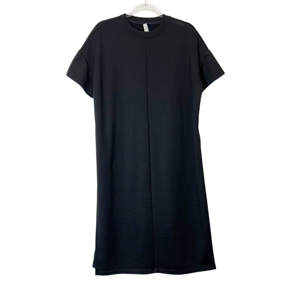 Athleta Sedona Sweatshirt Dress Women’s Size Small Oversized‎ Midi Black Slits